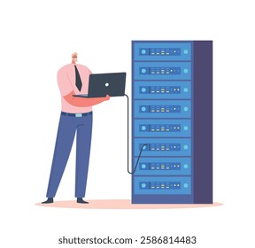 Sysadmin Servicing Server Racks. System Administrators Character Upkeeping, Administration, Configuration of Computer