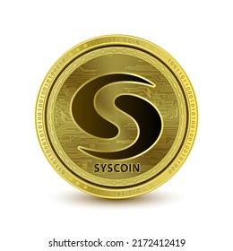 Syscoin (SYS) coin gold 3D Vector illustration. isolated on white background. Symbol of business modern gold, money. Cryptocurrency blockchain (crypto currency) alternative currency.  