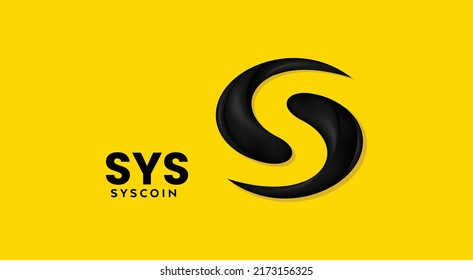 Syscoin, SYS cryptocurrency 3d logo isolated on yellow background with copy space. vector illustration of Sys coin banner design concept.
