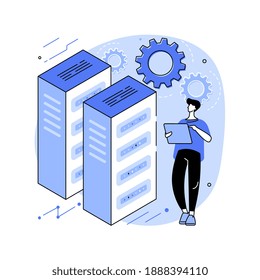 Ilustración vectorial de concepto abstracto de administración del sistema. Mantenimiento de redes, configuración de sistemas informáticos y servidores, instalación o actualización de componentes informáticos y metáfora abstracta de software.