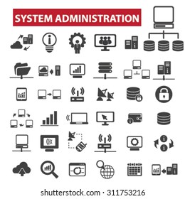 system administration black isolated concept icons, illustrations set. Flat design vector for web, infographics, apps, mobile phone servces
