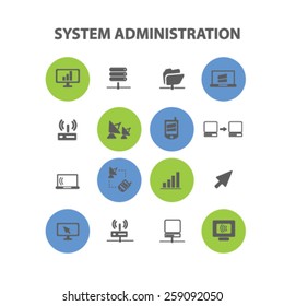 system administration, connection, internet icons, signs, illustrations concept design set, vector