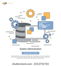 System administration, database control flat contour style vector concept illustration