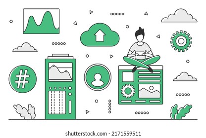 System administration support. Sysadmin management, server security and maintenance vector monocolor illustration