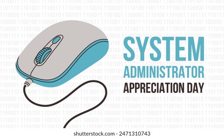 System Administrator Appreciation Day. 28 July. Computer mouse and binary code. Vector illustration in flat style. 