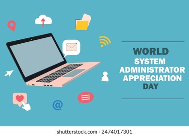 System Administrator Appreciation Day. Computer with contact information icon. Template for background, banner, card, poster with text inscription.