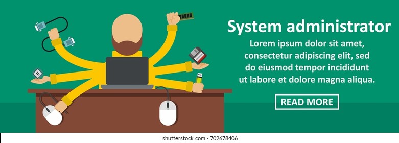 System administrator banner horizontal concept. Flat illustration of system administrator banner horizontal vector concept for web