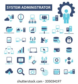 system administrator, computer network, connection, database, technology icons, signs vector concept set for infographics, mobile, website, application
