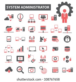 system administrator, computer network, connection, database, technology icons, signs vector concept set for infographics, mobile, website, application
