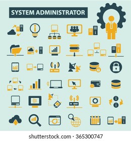 system administrator, computer network, connection, database, technology icons, signs vector concept set for infographics, mobile, website, application

