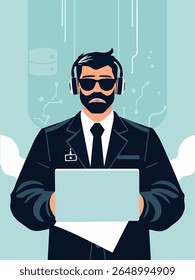 Administrador do sistema dia homem laptop, ilustração de arte vetorial.
