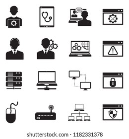 System Administrator Icons. Black Flat Design. Vector Illustration. 