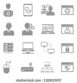 System Administrator Icons. Gray Flat Design. Vector Illustration. 