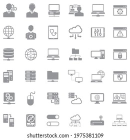 System Administrator Icons. Gray Flat Design. Vector Illustration.