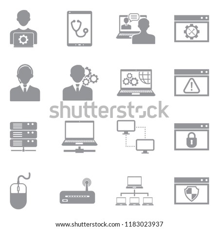 System Administrator Icons. Gray Flat Design. Vector Illustration. 