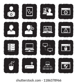 System Administrator Icons. Grunge Black Flat Design. Vector Illustration. 