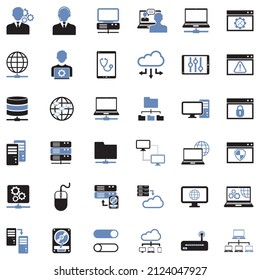 System Administrator Icons. Two Tone Flat Design. Vector Illustration.