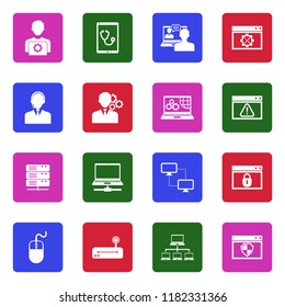 System Administrator Icons. White Flat Design In Square. Vector Illustration. 