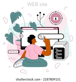 System administrator online service or platform. Technical work with server and its maintaining, software installation. Website. Flat vector illustration