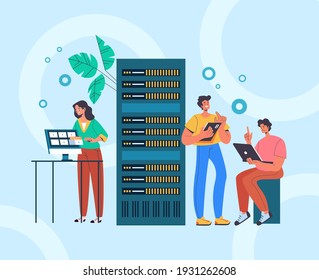 System administrator service teamwork concept. Vector flat graphic design illustration
