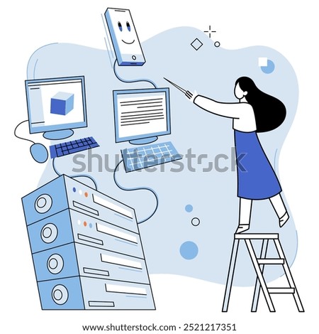 System administrator. IT specialist working on computer and doing technical work with server, dealing with network equipment and supporting protocols. Configuration of computer systems and networks