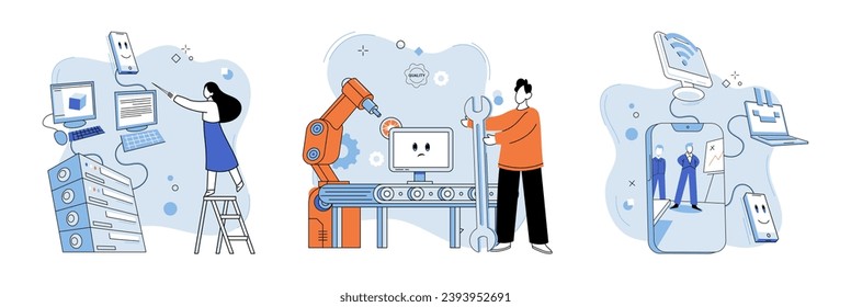 System administrator. Vector illustration. Agents provide valuable assistance and support to executives in their administrative tasks Supportive managers offer aid and help to their team members