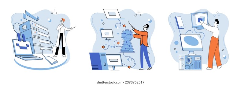 System administrator. Vector illustration. Executive directors oversee administration and management organization Supportive agents provide assistance and support to executives in their daily tasks