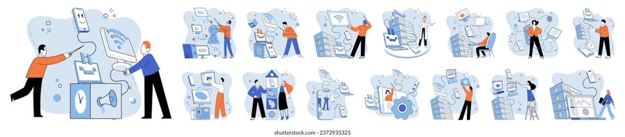 System administrator. Vector illustration. Managers assist in administration and control various departments within organization The system administrator metaphor symbolizes responsibility managing