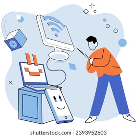 Systemadministrator. Vektorgrafik. Die Systemadministrator-Metapher betont den Rollenadministrator als Hüter-Systemdirektoren, die für eine erfolgreiche Verwaltung eine Orientierung und Anleitung geben