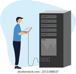 System administrator vector illustration. Server checking, data maintenance