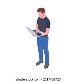 System administrator working on laptop isometric icon 3d vector illustration