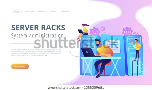 System Administrators Sysadmins Servicing Server Racks Stock Vector ...