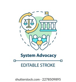 System advocacy concept icon. Changing public rules. Type of legal protection abstract idea thin line illustration. Isolated outline drawing. Editable stroke. Arial, Myriad Pro-Bold fonts used