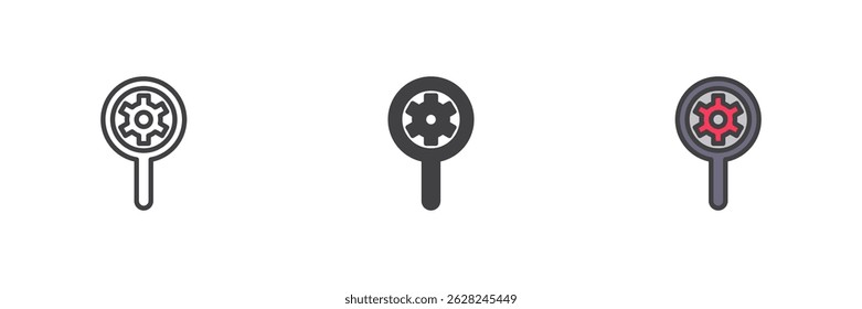 System analysis different style icon set. Line, glyph and filled outline colorful version, outline and filled vector sign. Technical inspection symbol, logo illustration. Vector graphics