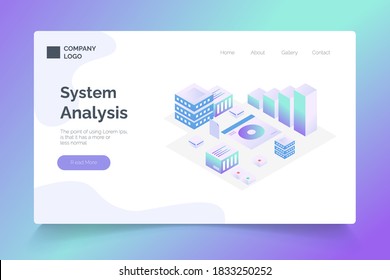 System Analysis isometric. landing page vector template
