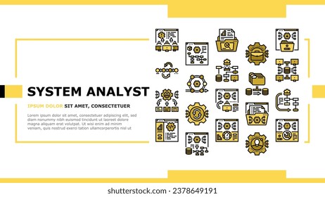 system analyst data landing web page vector. analysis business, computer digital, kpi information, management financial, chart system analyst data Illustration