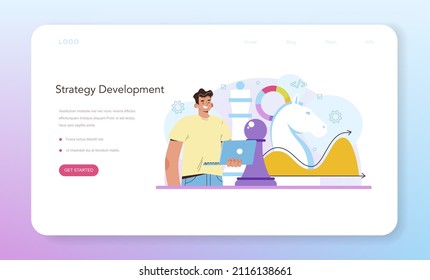 System analyst web banner or landing page. IT technologies and systems for business efficiency optimization. Big date based development of business strategy. Isolated flat vector illustration
