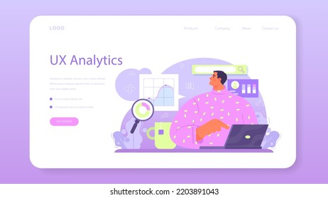 System analyst web banner or landing page. IT technologies and systems for business efficiency optimization. Big date based development of business strategy. Isolated flat vector illustration