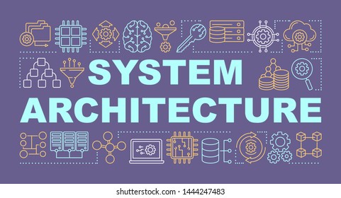 System Architecture Word Concepts Banner. Organization Structure, Model. Enterprise Hierarchy. Presentation, Website. Isolated Lettering Typography Idea, Linear Icons. Vector Outline Illustration