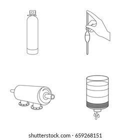 System, balloon, hand, trial .Water filtration system set collection icons in outline style vector symbol stock illustration web.