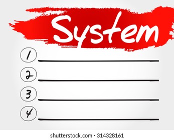 SYSTEM blank list, business concept