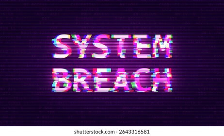PALAVRA COM FALHAS DE VIOLAÇÃO DO SISTEMA. Banner de estilo Cyberpunk do Holograma HUD. Plano de Fundo de Falha de ERRO de Neon Tech. Elemento de design para evento de segurança cibernética técnica. Ilustração de vetor.