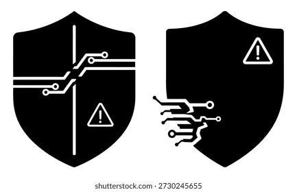 Icono de escudo de advertencia de fallo de hardware e incumplimiento del sistema para la solución de problemas de Asistencia de TI