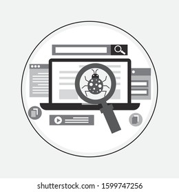 System bug concept. Code bug concept. Vector bug in the system. Bug searching
