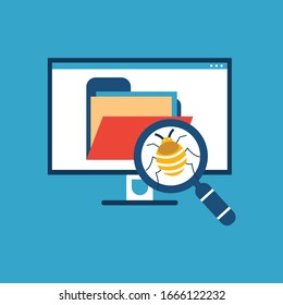 System bug concept. Code bug concept. Vector bug in the system. Bug searching.
