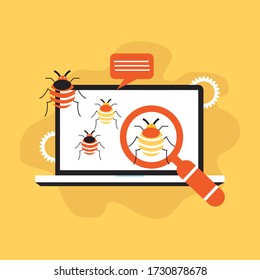 System bug concept. Code bug concept. Vector bug in the system. Bug searching. Vector illustration