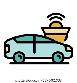 Vector de contorno de icono de la clave del coche del sistema. Alarma automática. Color de la puerta de control plano