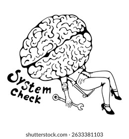 System check. A woman is checking on a brain like if it was a car