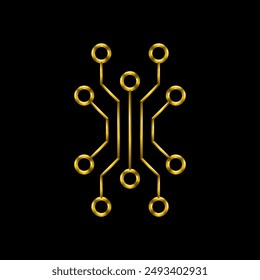 System circuit abstract icon. Metallic gold icons set collection.	