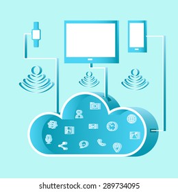system cloud technology concept computing.EPS10 vector background.include icon smartphone, tablet , smartwatch, computer, 3d